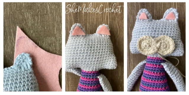 Lappenkat haakpatroon lappenpop kat She Makes Crochet gezicht maken