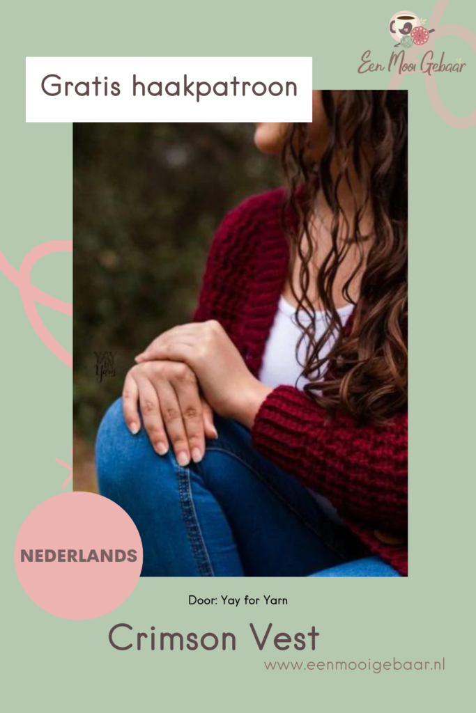 Gratis Nederlands vest haakpatroon Yay for Yarn XS tot 5XL 
