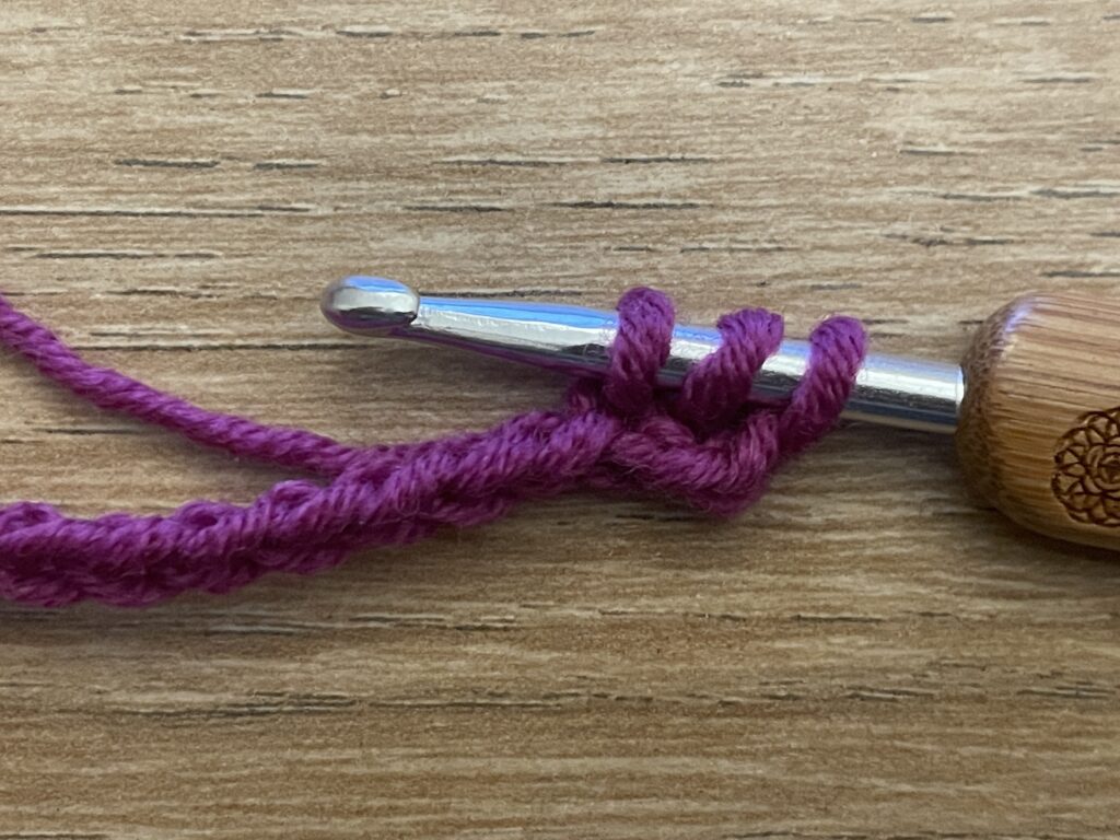 Halfstokjes in derde lus haken 7 Halfstokje in de derde lus stap 4