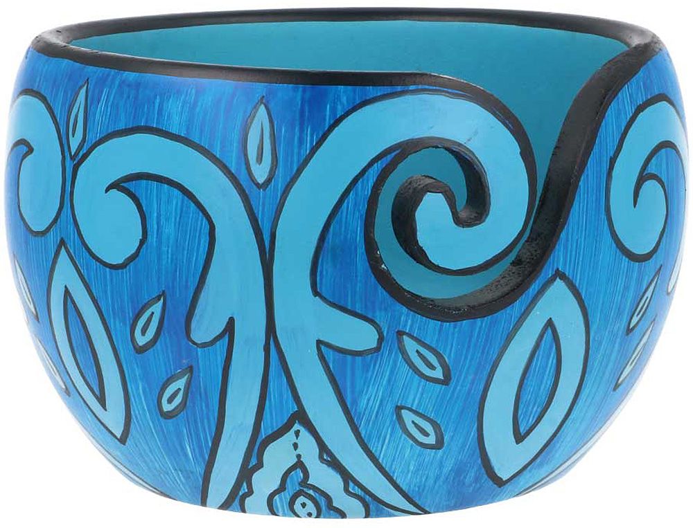 Scheepjes Yarn Bowl: wat is het en waarom wil jij er ook een? 4 scheepjes yarn bowl blue leaf mangohout schildering garenkom