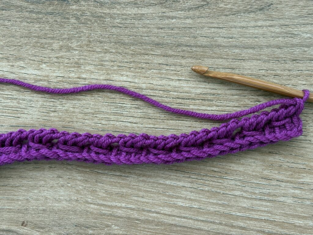 Tunisch entrelac met een twist steek 27 Tunisch Enterlac twist stap 22